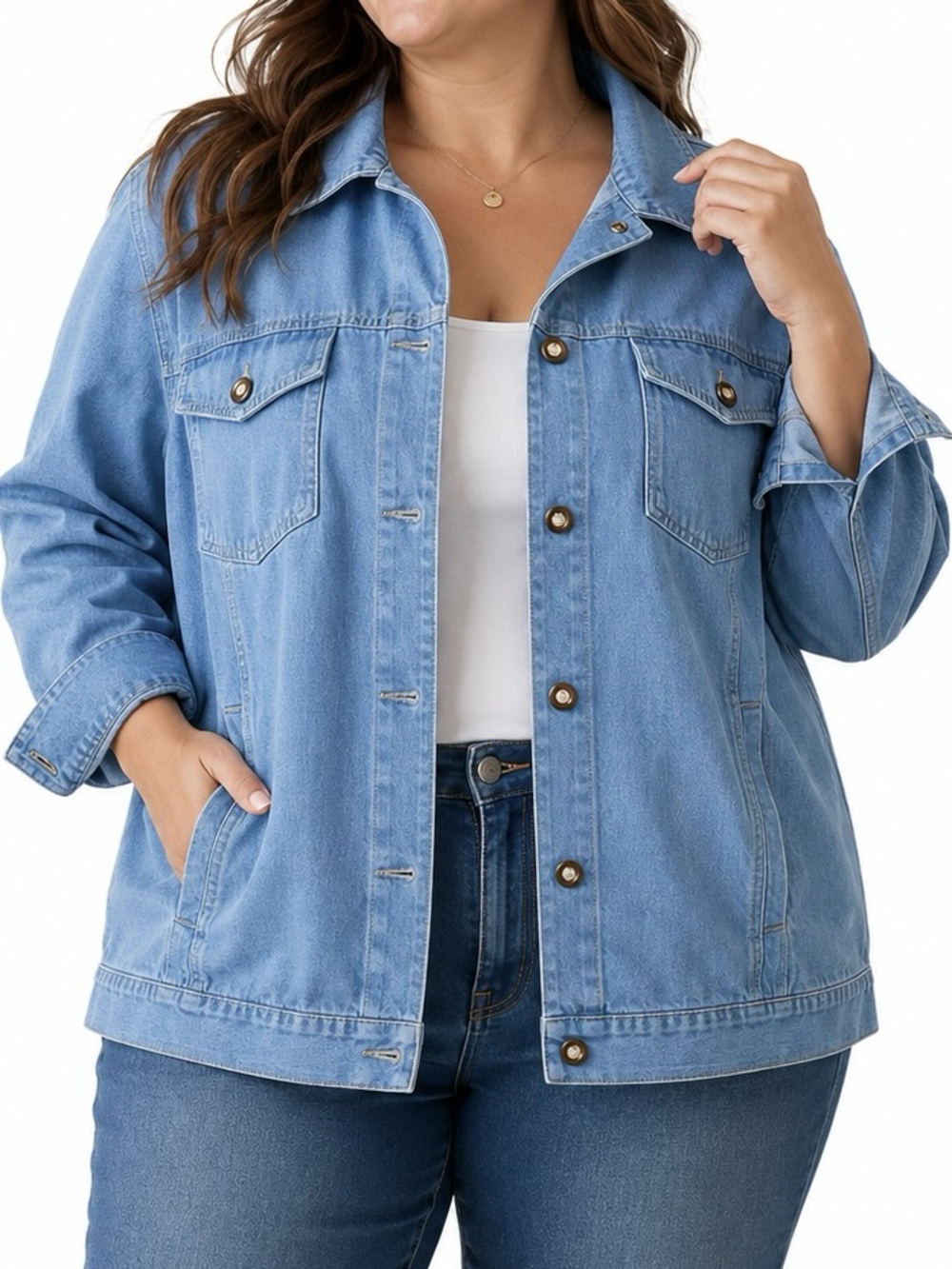 Denim&Co Blue Vintage Button Down Denim Shacket - size XL